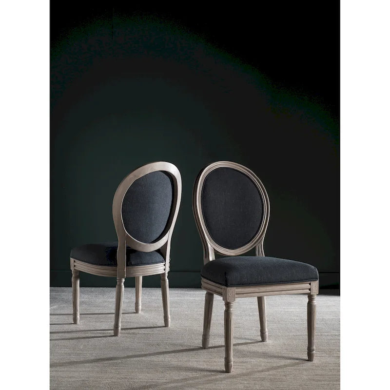 Chaise de salle à manger ovale rembourrée, cadre en bois sculpté classique, noir et crème