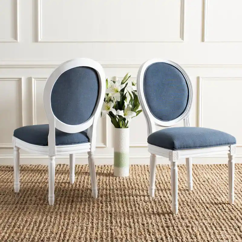 Oval Back Upholstered Dining Chair Classic Carved Wood Frame Black Cream