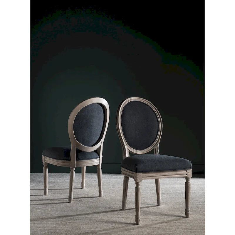 Oval Back Upholstered Dining Chair Classic Carved Wood Frame Black Cream