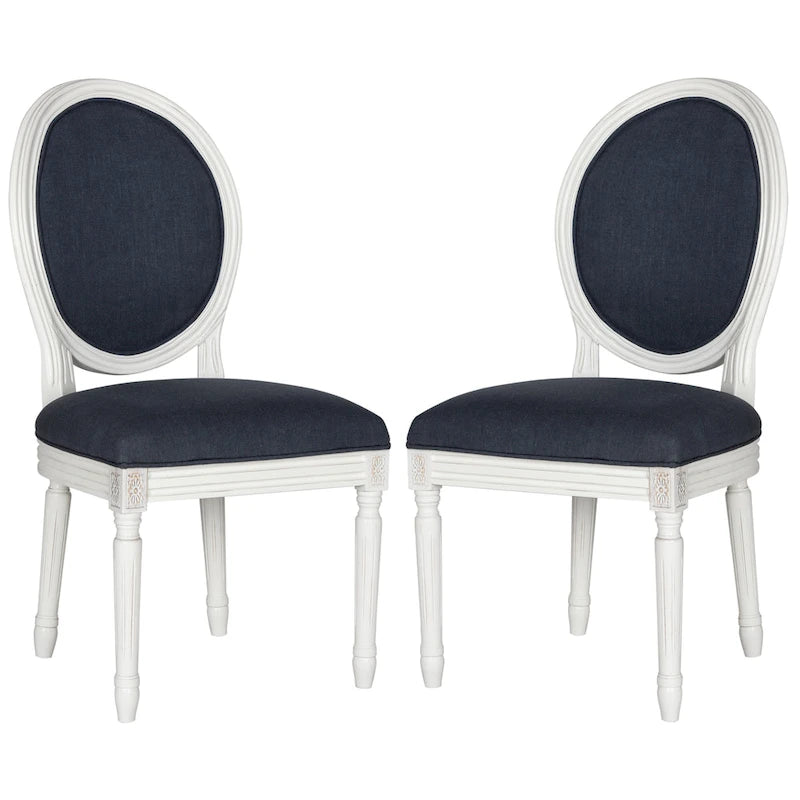 Oval Back Upholstered Dining Chair Classic Carved Wood Frame Black Cream