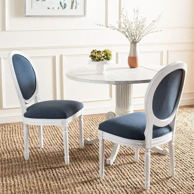 Oval Back Upholstered Dining Chair Classic Carved Wood Frame Black Cream