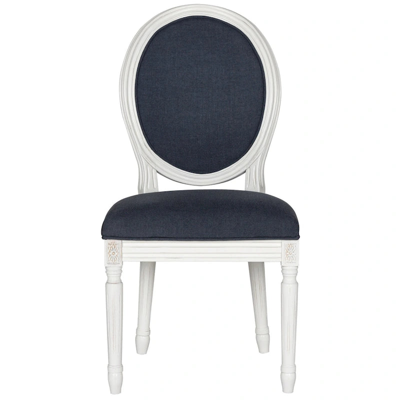 Oval Back Upholstered Dining Chair Classic Carved Wood Frame Black Cream