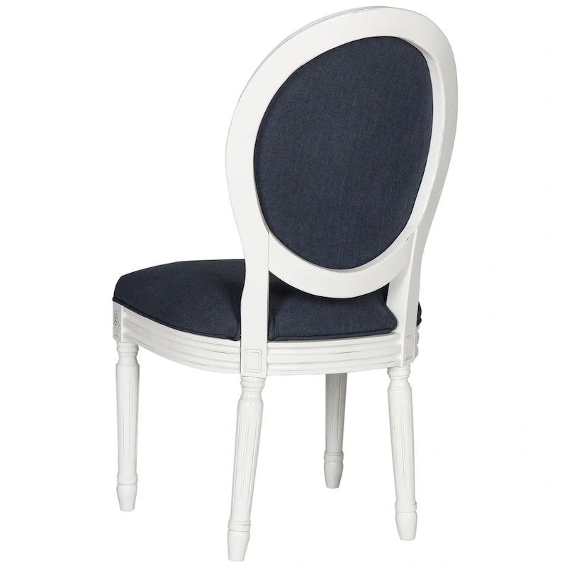 Oval Back Upholstered Dining Chair Classic Carved Wood Frame Black Cream