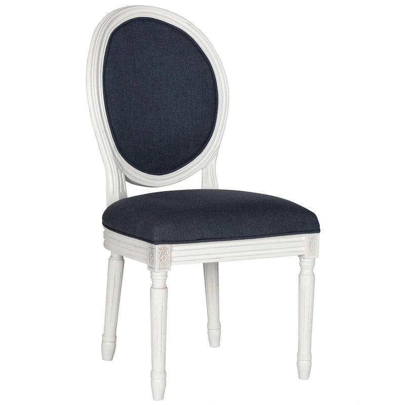 Oval Back Upholstered Dining Chair Classic Carved Wood Frame Black Cream