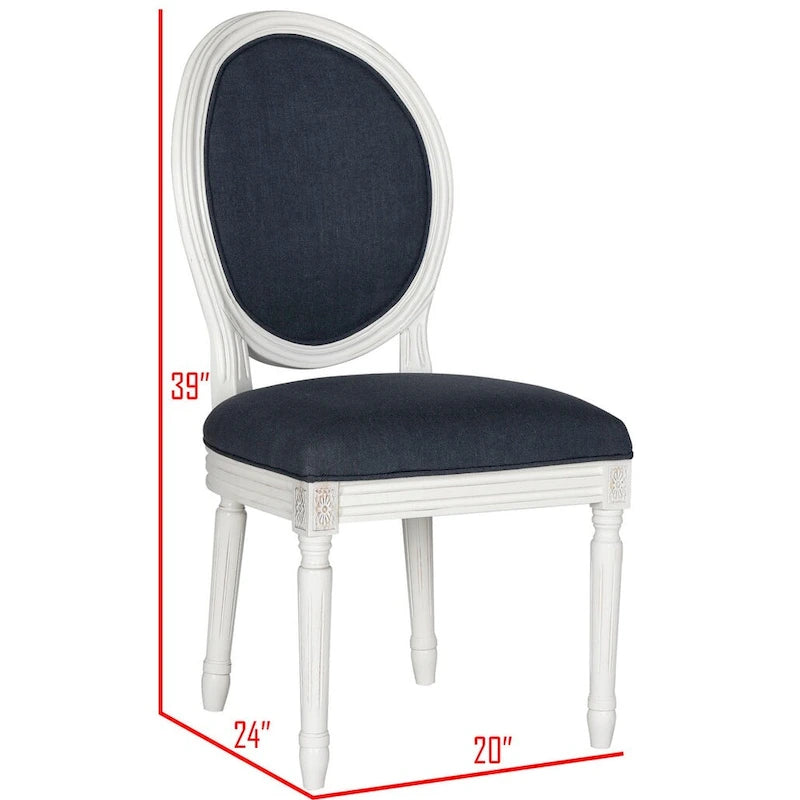 Oval Back Upholstered Dining Chair Classic Carved Wood Frame Black Cream