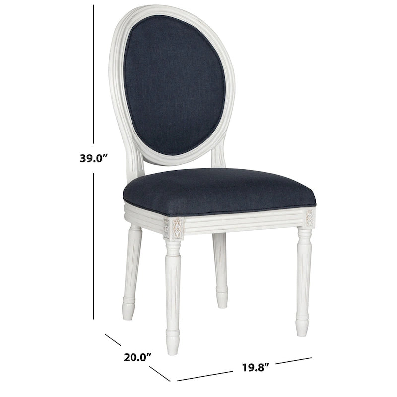Oval Back Upholstered Dining Chair Classic Carved Wood Frame Black Cream