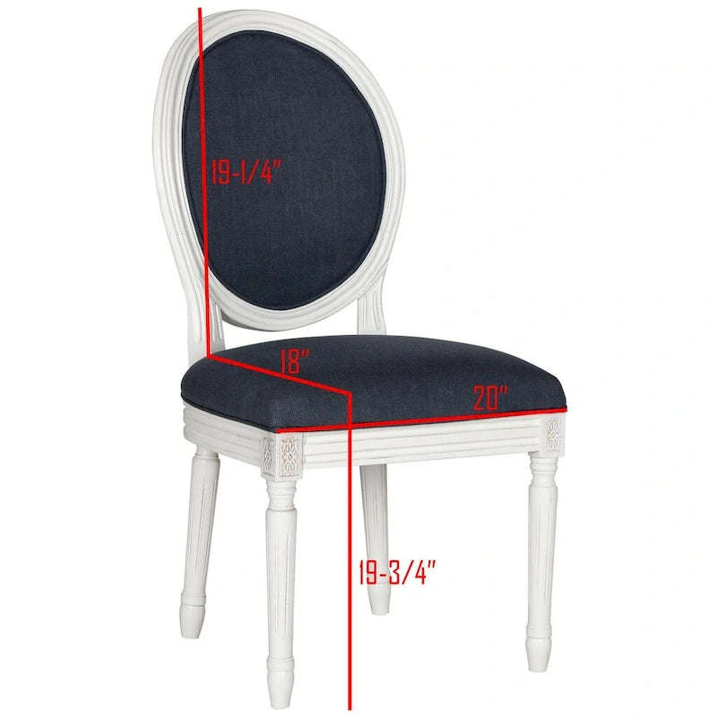 Oval Back Upholstered Dining Chair Classic Carved Wood Frame Black Cream