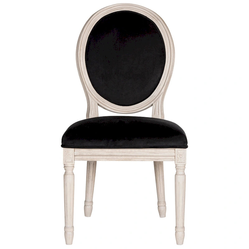 Oval Back Upholstered Dining Chair Classic Carved Wood Frame Black Cream
