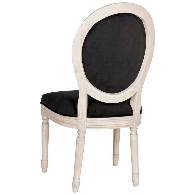 Oval Back Upholstered Dining Chair Classic Carved Wood Frame Black Cream