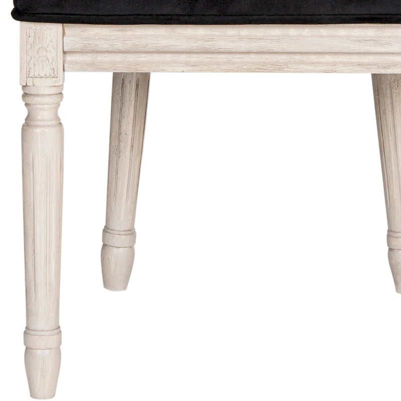 Oval Back Upholstered Dining Chair Classic Carved Wood Frame Black Cream