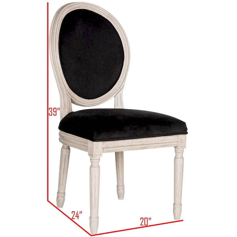 Oval Back Upholstered Dining Chair Classic Carved Wood Frame Black Cream
