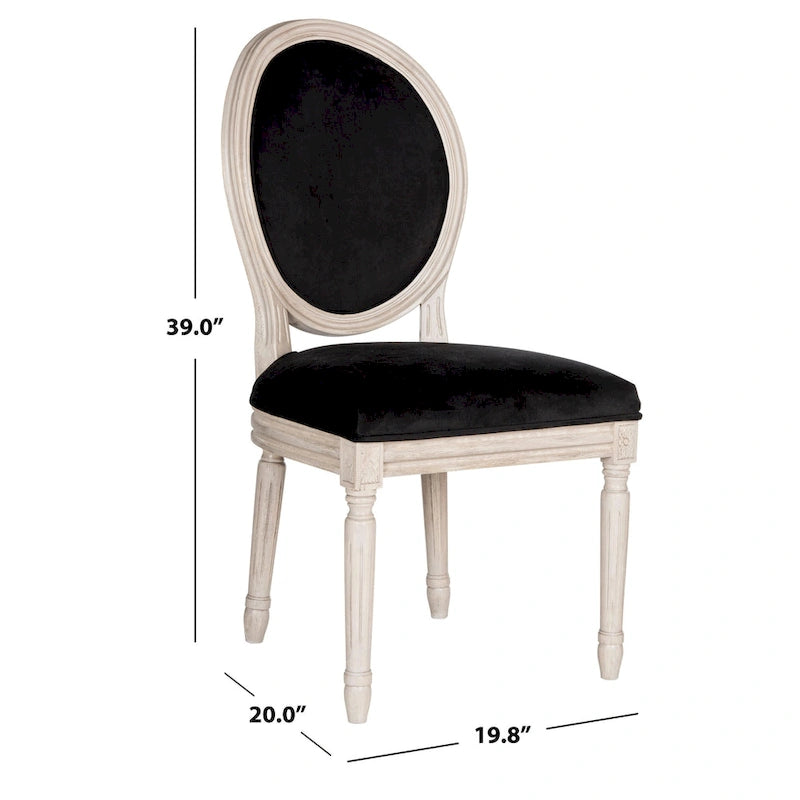 Oval Back Upholstered Dining Chair Classic Carved Wood Frame Black Cream