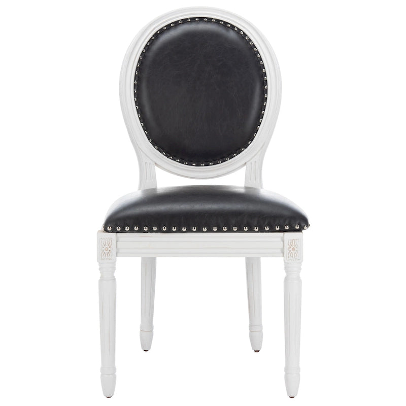 Oval Back Upholstered Dining Chair Classic Carved Wood Frame Black Cream
