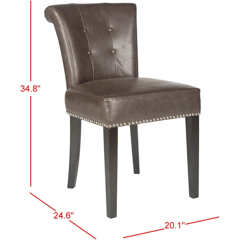 Beige Linen Button Tufted Dining Chair Nailhead Espresso Legs