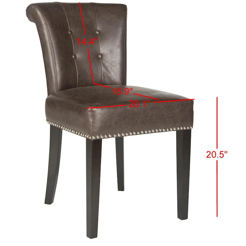 Beige Linen Button Tufted Dining Chair Nailhead Espresso Legs
