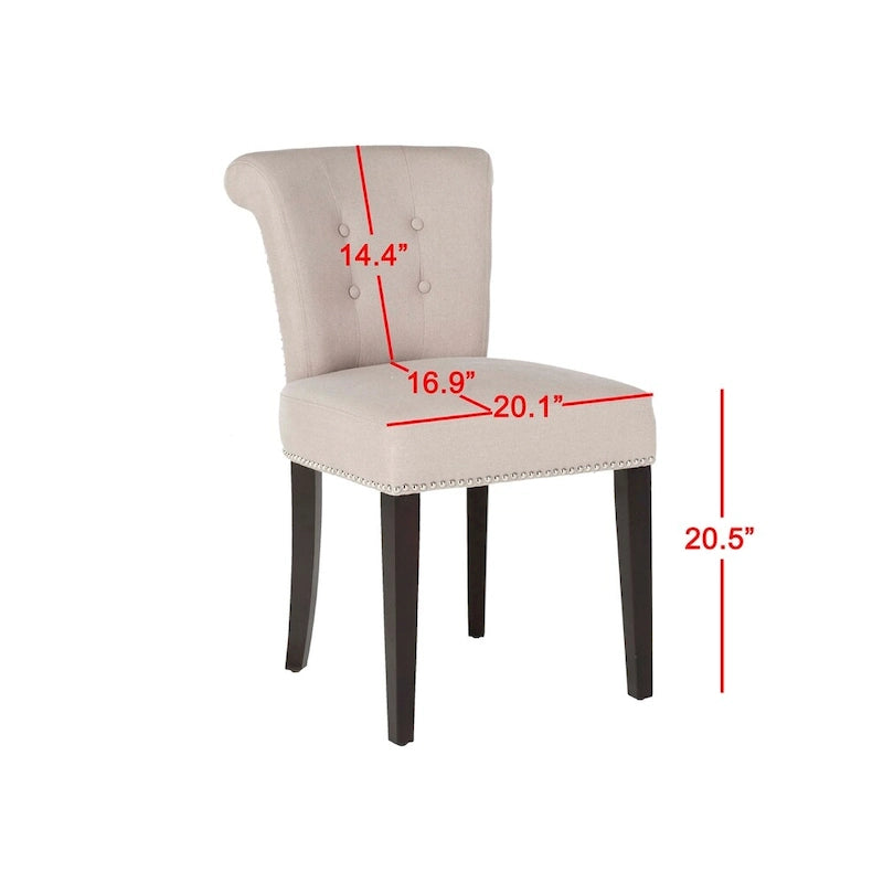 Beige Linen Button Tufted Dining Chair Nailhead Espresso Legs