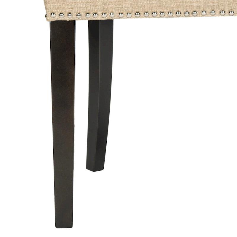 Beige Linen Button Tufted Dining Chair Nailhead Espresso Legs