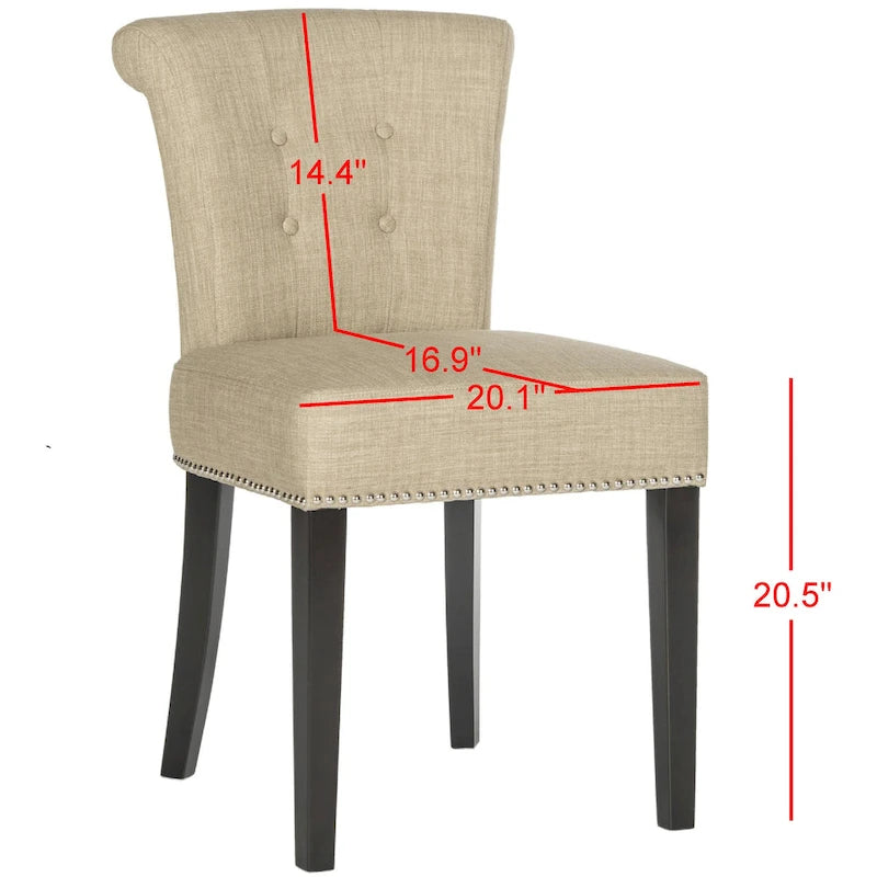 Beige Linen Button Tufted Dining Chair Nailhead Espresso Legs