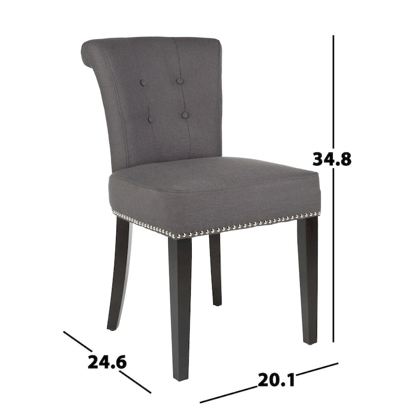 Beige Linen Button Tufted Dining Chair Nailhead Espresso Legs