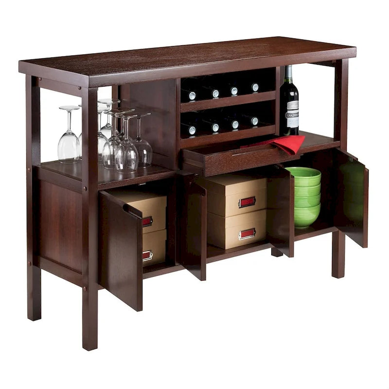Brown Wood Buffet Sideboard Cabinet with Wine Rack and Storage Drawer