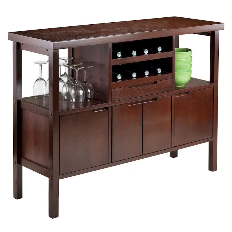 Brown Wood Buffet Sideboard Cabinet with Wine Rack and Storage Drawer
