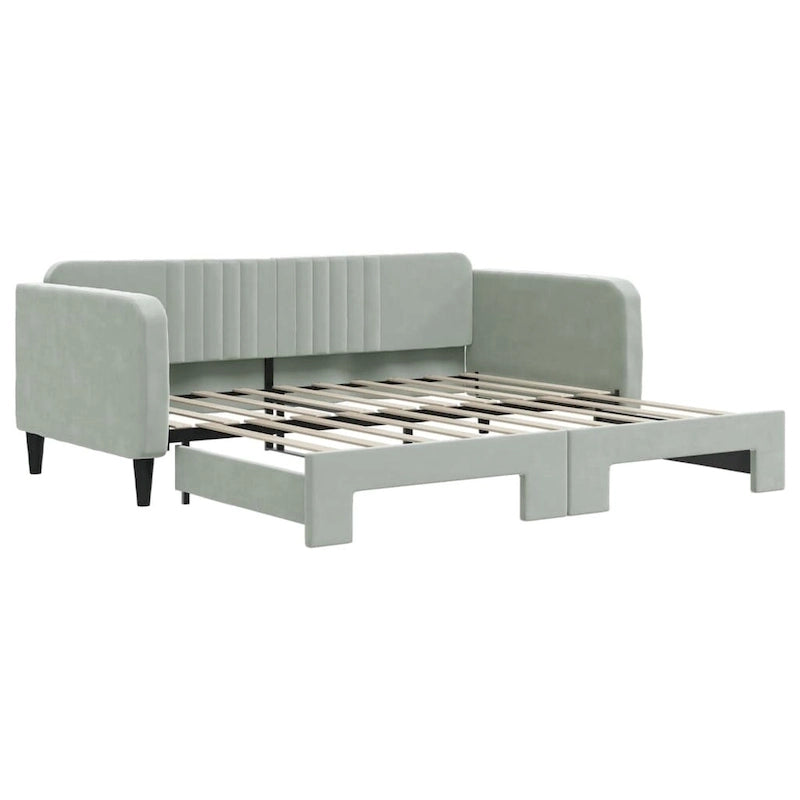 Light Gray Velvet Upholstered Daybed Sofa with Pull-Out Sleeper
