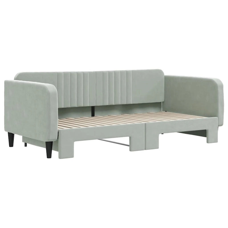 Light Gray Velvet Upholstered Daybed Sofa with Pull-Out Sleeper