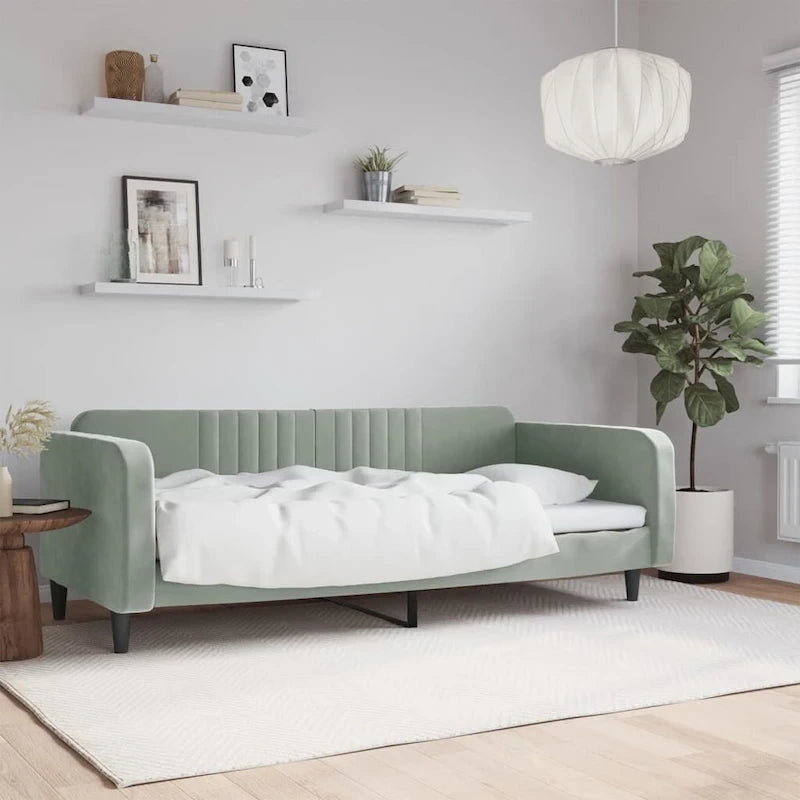 Light Gray Velvet Upholstered Daybed Sofa with Pull-Out Sleeper