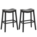 Saddle Bar Stool with Nail-Head Trim Padded Seat Rubber Wood Legs Black