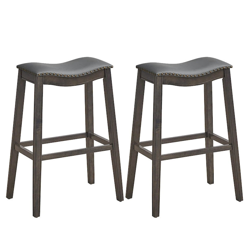 Saddle Bar Stool with Nail-Head Trim Padded Seat Rubber Wood Legs Black