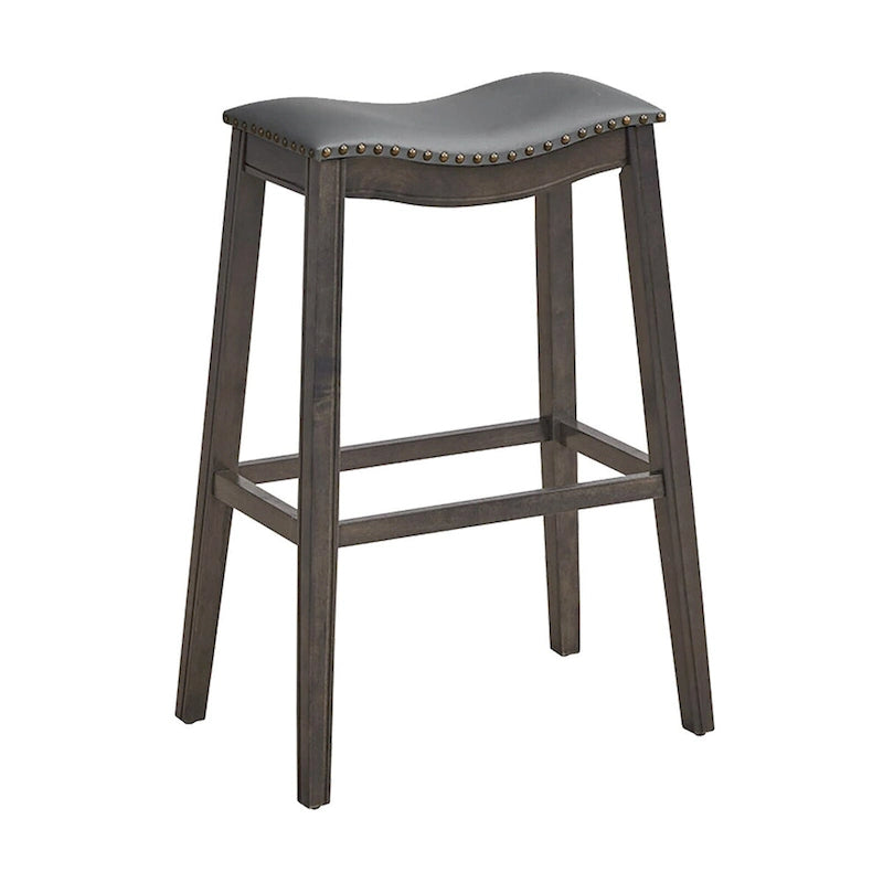 Saddle Bar Stool with Nail-Head Trim Padded Seat Rubber Wood Legs Black