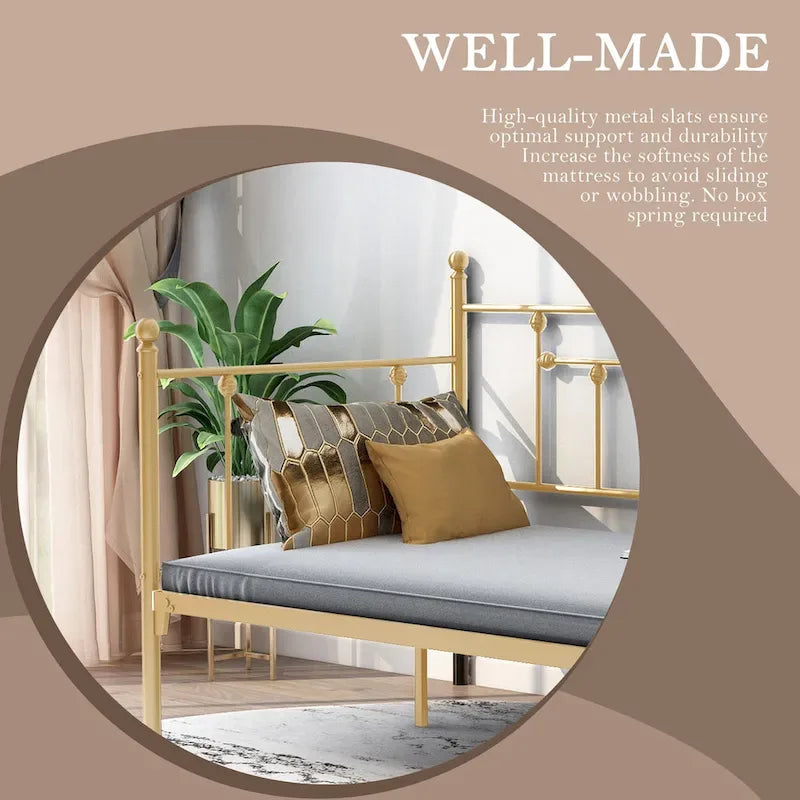 Heavy Duty Metal Daybed Frame with Headboard Black Gold White