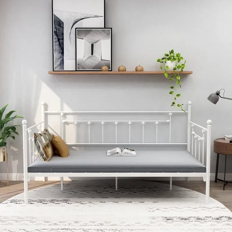 Heavy Duty Metal Daybed Frame with Headboard Black Gold White