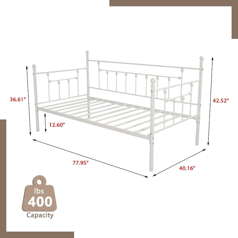 Heavy Duty Metal Daybed Frame with Headboard Black Gold White