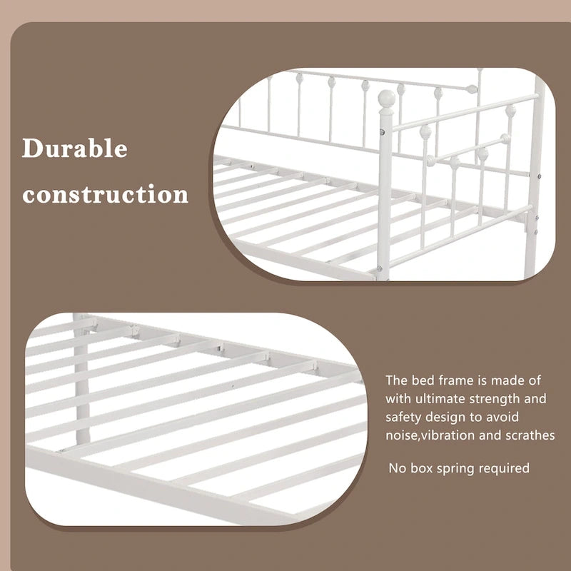 Heavy Duty Metal Daybed Frame with Headboard Black Gold White