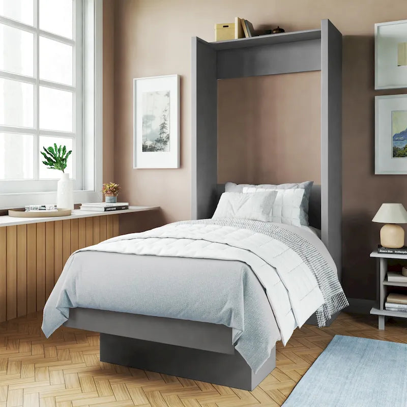 Twin Wall Murphy Bed with Display Shelf and Easy Lift System, Multi-Color