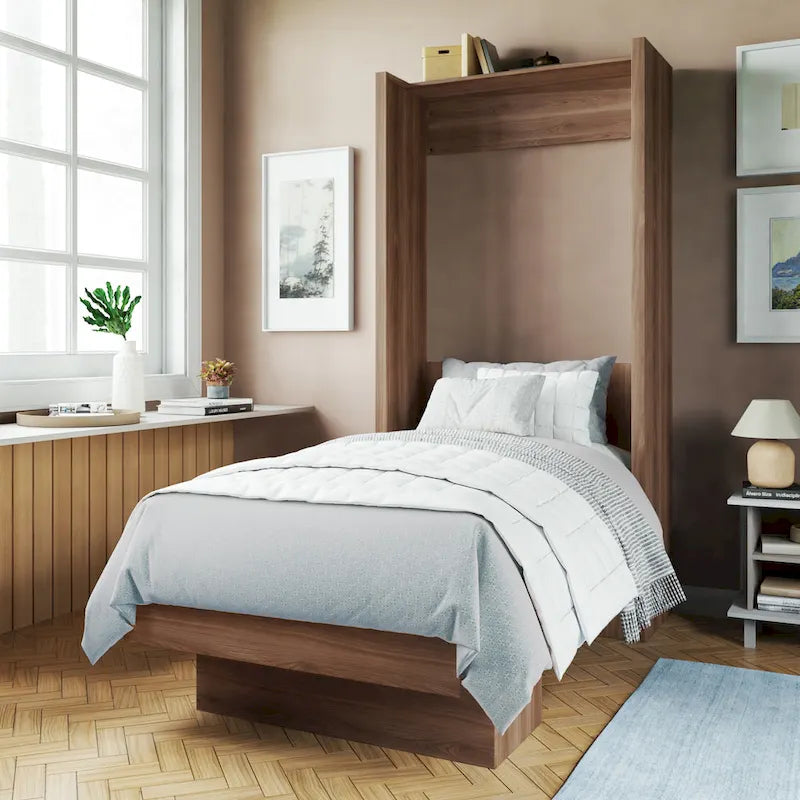 Twin Wall Murphy Bed with Display Shelf and Easy Lift System, Multi-Color