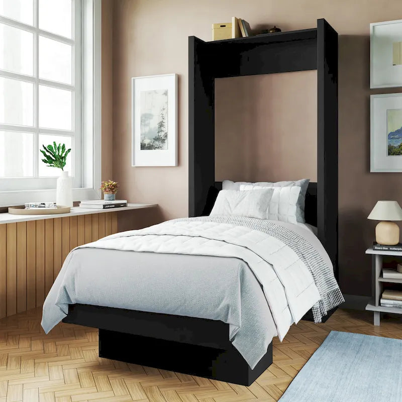 Twin Wall Murphy Bed with Display Shelf and Easy Lift System, Multi-Color