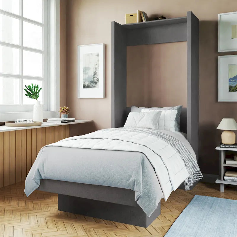 Twin Wall Murphy Bed with Display Shelf and Easy Lift System, Multi-Color