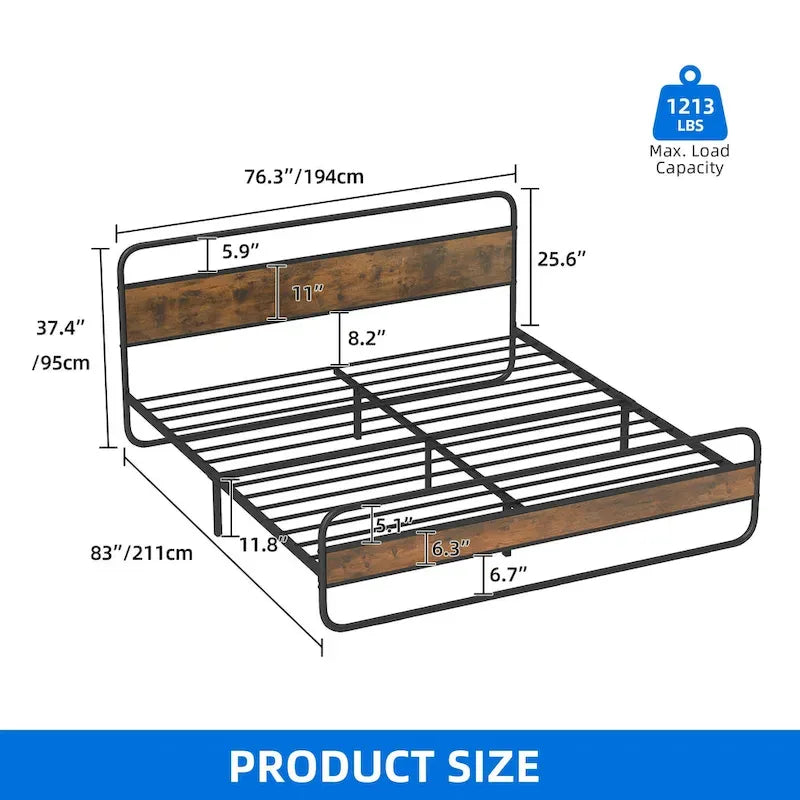 Black PU Upholstered LED Platform Bed Frame with Adjustable Headboard