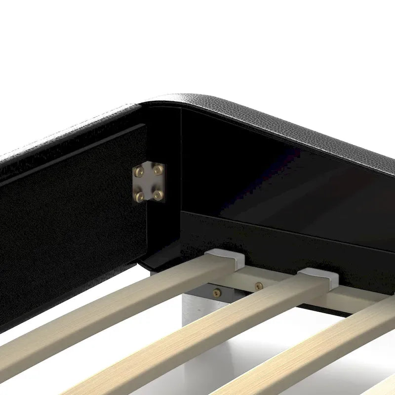 Black PU Upholstered LED Platform Bed Frame with Adjustable Headboard