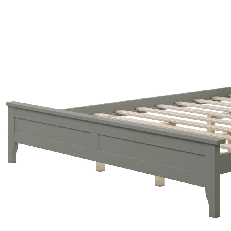 Solid Pine Wood Platform Bed with Headboard Tapered Legs Gray White