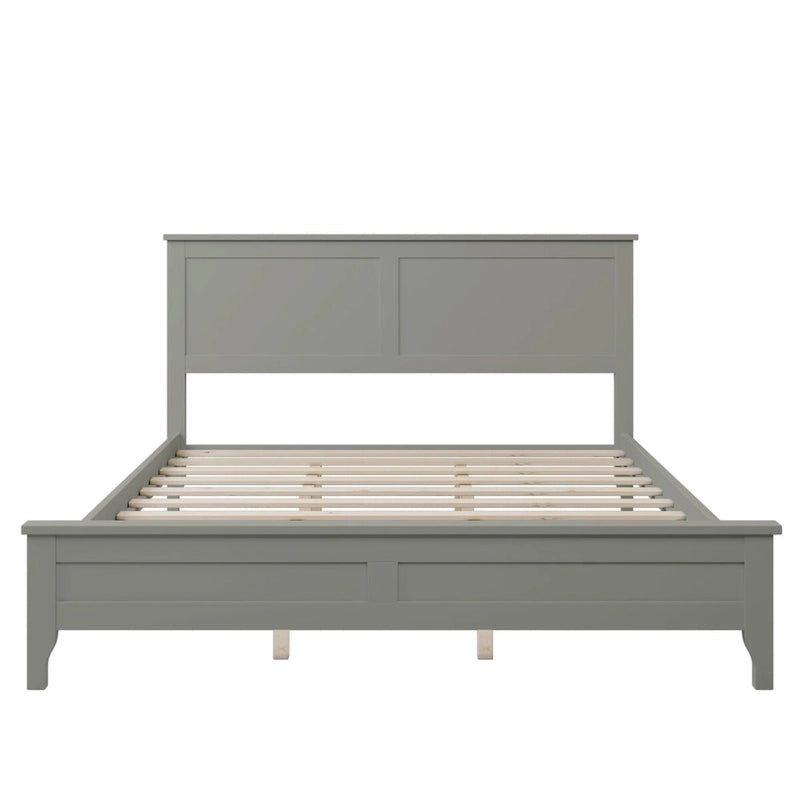 Solid Pine Wood Platform Bed with Headboard Tapered Legs Gray White