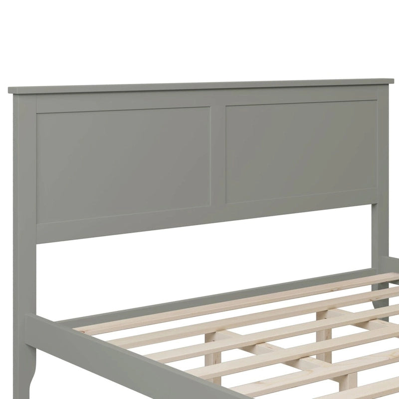 Solid Pine Wood Platform Bed with Headboard Tapered Legs Gray White