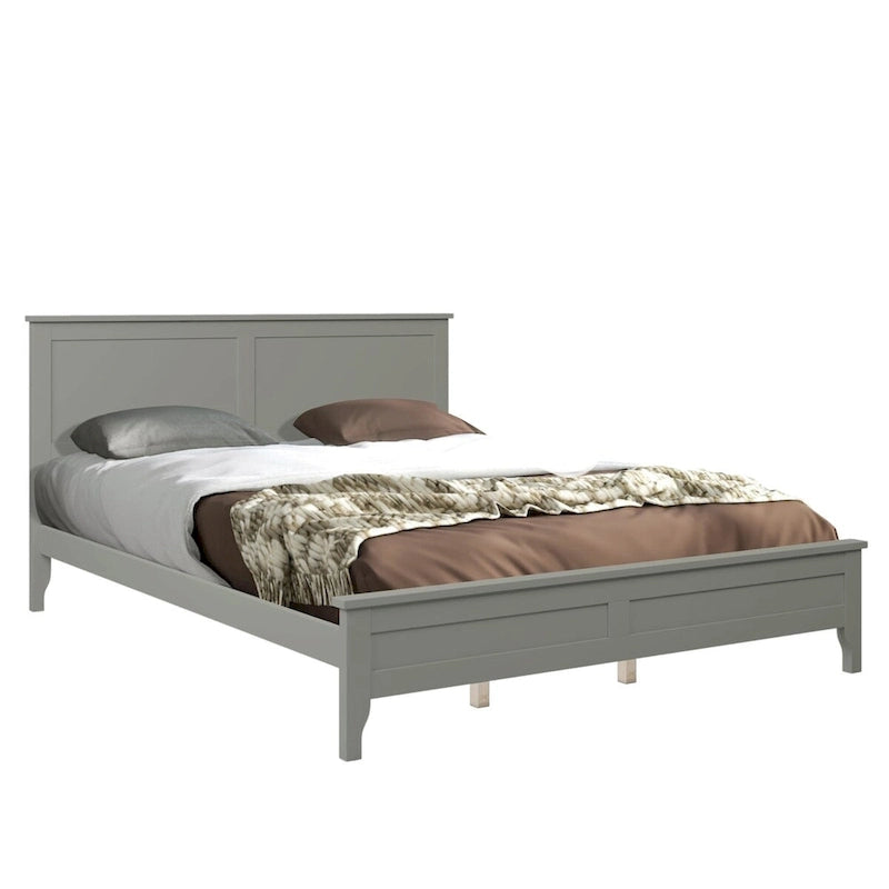 Solid Pine Wood Platform Bed with Headboard Tapered Legs Gray White