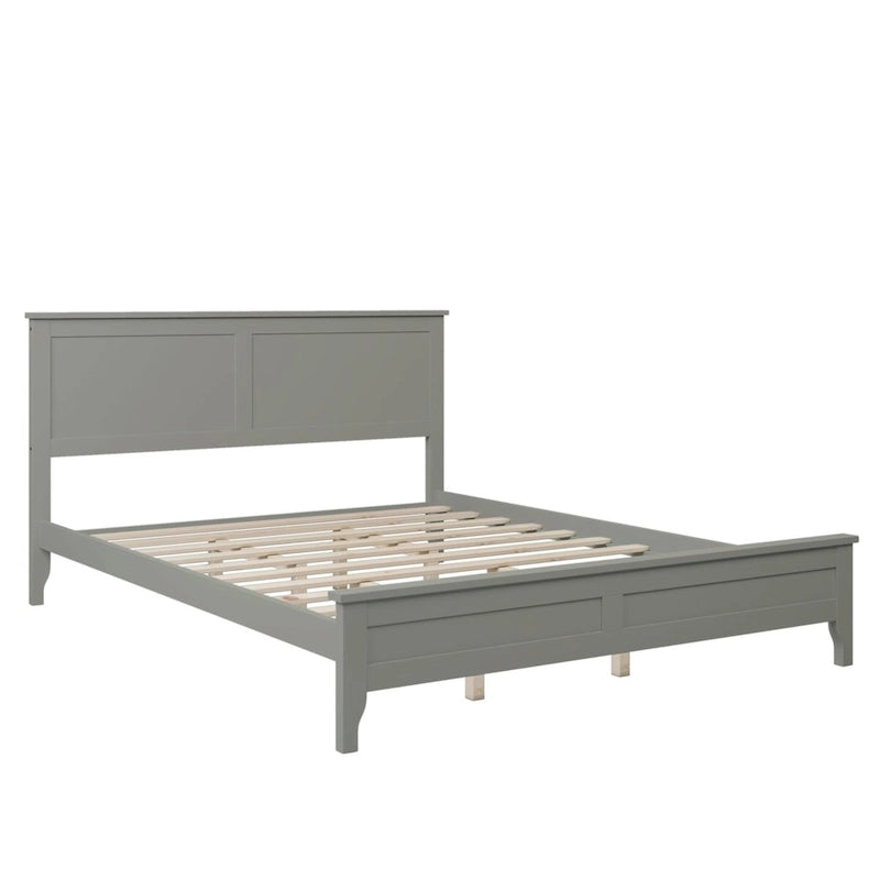 Solid Pine Wood Platform Bed with Headboard Tapered Legs Gray White