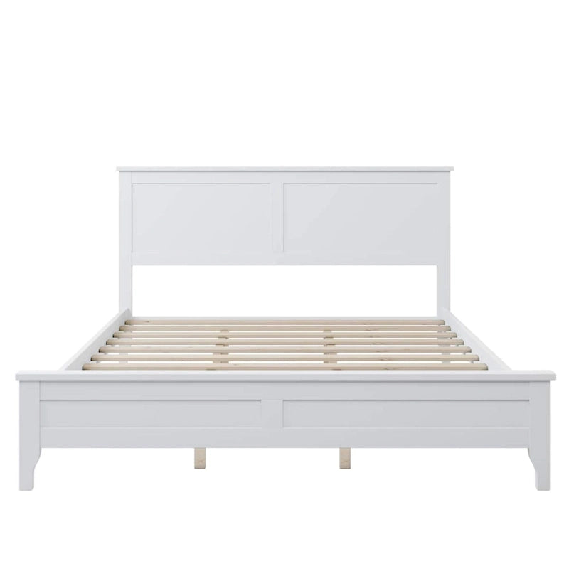 Solid Pine Wood Platform Bed with Headboard Tapered Legs Gray White