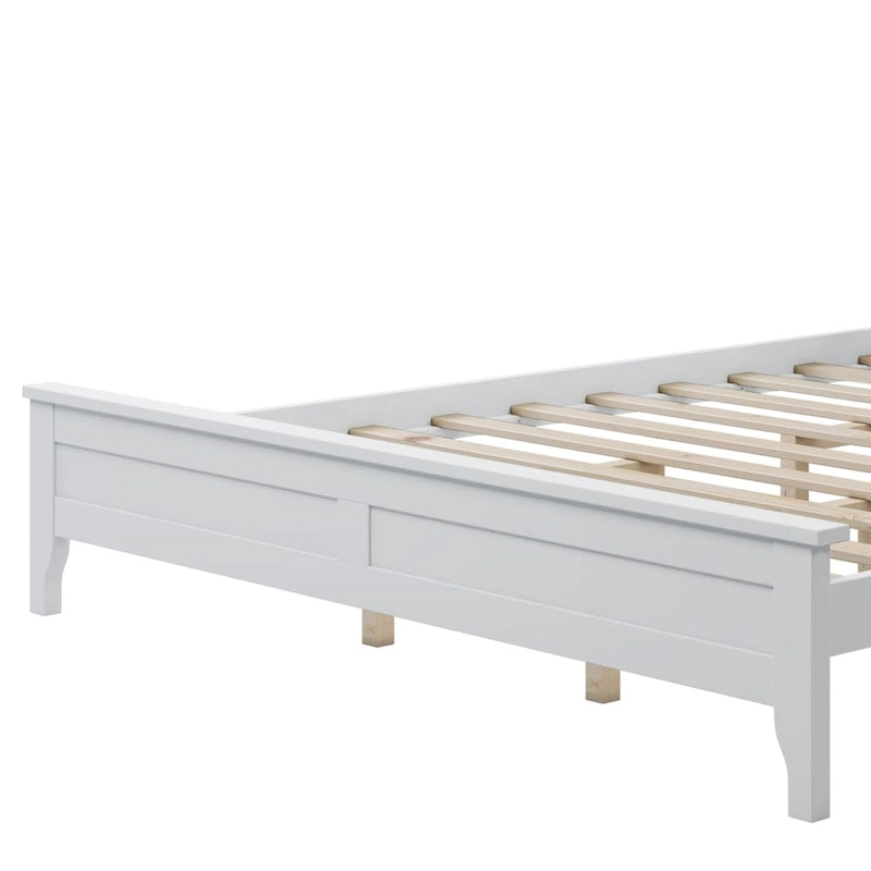 Solid Pine Wood Platform Bed with Headboard Tapered Legs Gray White