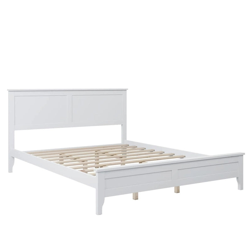 Solid Pine Wood Platform Bed with Headboard Tapered Legs Gray White