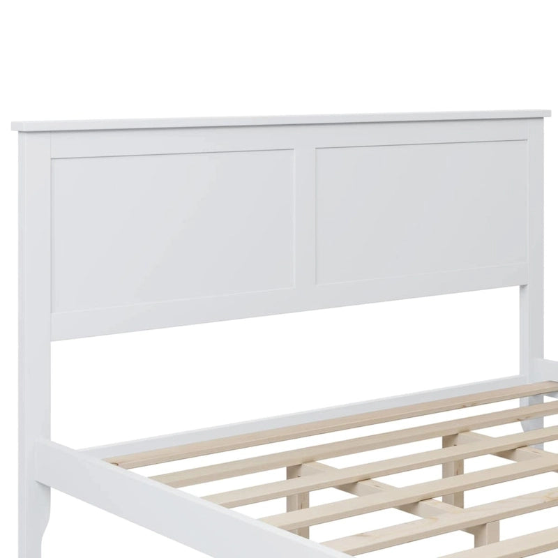 Solid Pine Wood Platform Bed with Headboard Tapered Legs Gray White